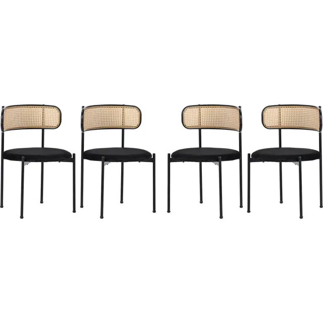 MUVANO Fluwelen eetkamerstoelen set van 4 - Zwarte stoel met metalen poten - Zwarte vrijetijdsstoel voor slaapkamer - 150kg - Zitten - Eetkamer Zwart