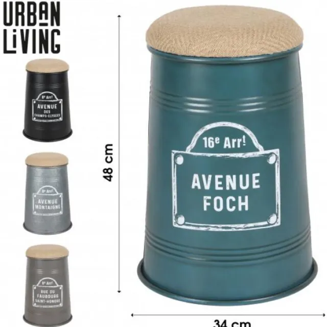 Urban Living "LOFT & METAL" CONISCHE POEF MET ZITTING VAN JUTE, 4 ASSORTI KLEUREN D34XH48CM multicolor