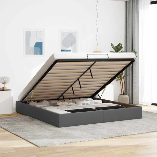 vidaXL Bedframe zonder matras 160x200 cm stof donkergrijs