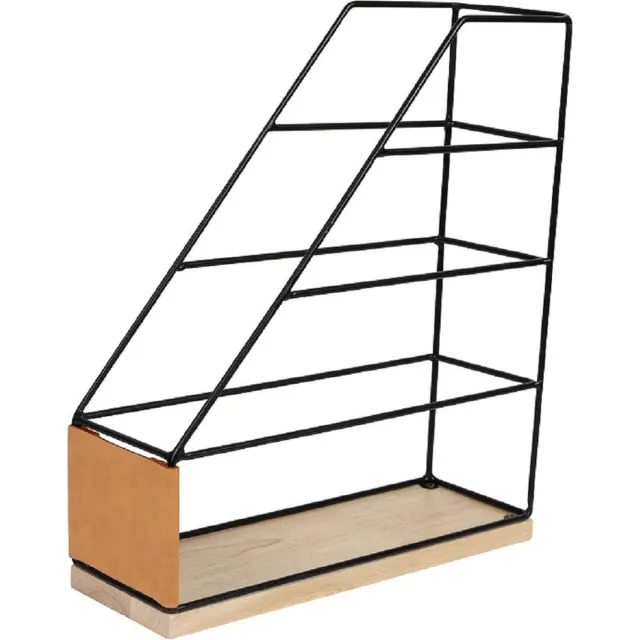 Modern Spirit Lectuurbak/documenten opbergbak - zwart/beige - metaal/hout - L9 x B25 x H29 cm - Kantoorbenodigdheden - Bureau-accessoires