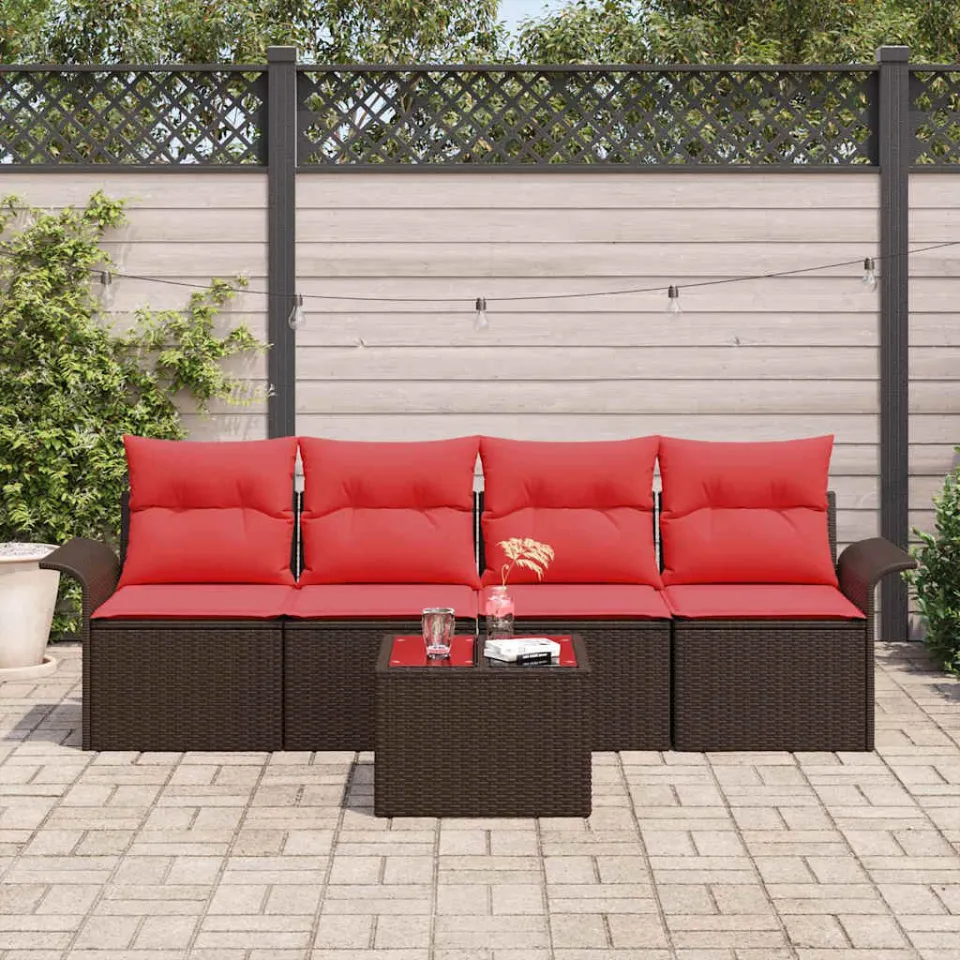 vidaXL Bankstel 5 st Bruin poly rattan, foto 3