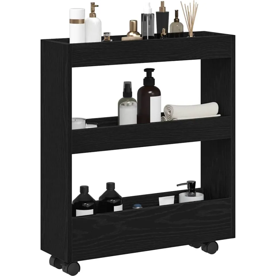 vidaXL Smalle Opbergtrolley Zwart Eiken 60 x 18 x 70 cm Bewerkt hout