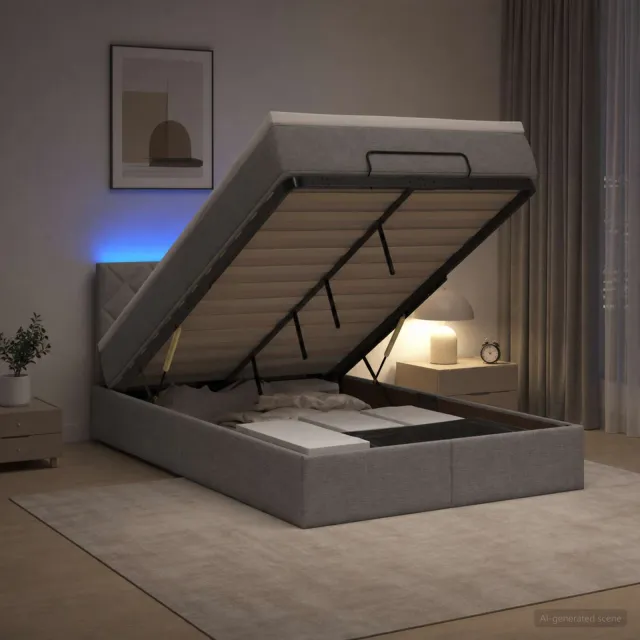 vidaXL Ottoman Bed met Matrassen en LED Lichtgrijs 120 x 200 cm Stof