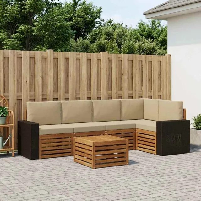 vidaXL Buiten bankenset 6 st 5-zits Natuurlijk en Beige