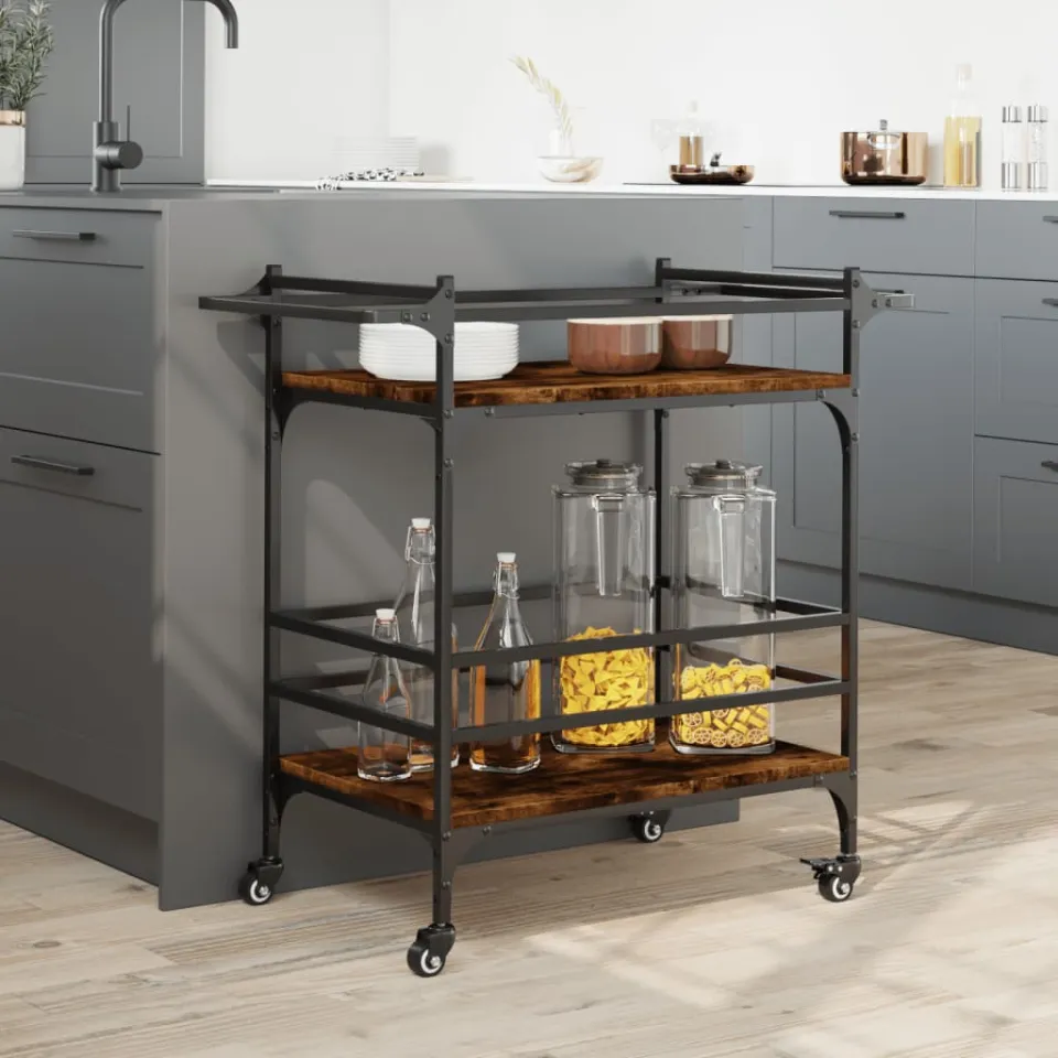 vidaXL Keukentrolley 82x40x78,5 cm bewerkt hout gerookt eikenkleurig, foto 4