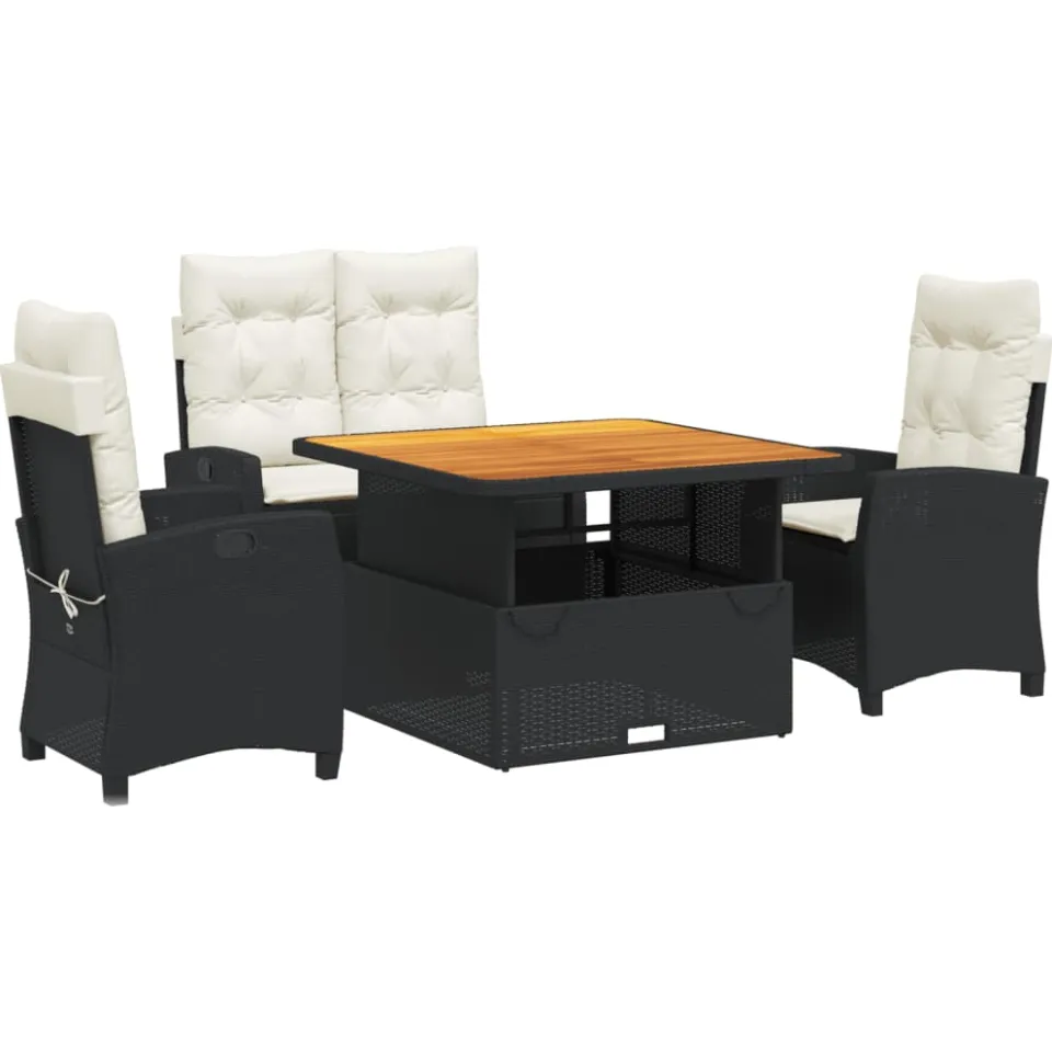 vidaXL 4-delige Tuinset met kussens poly rattan zwart, foto 3
