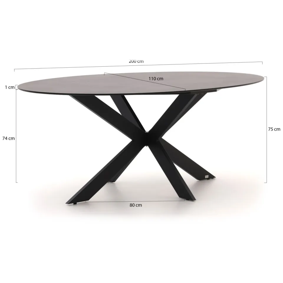 Manifesto Furniture Manifesto Novara/Furato ellips 200cm dining tuinset 5-delig grijs, foto 3