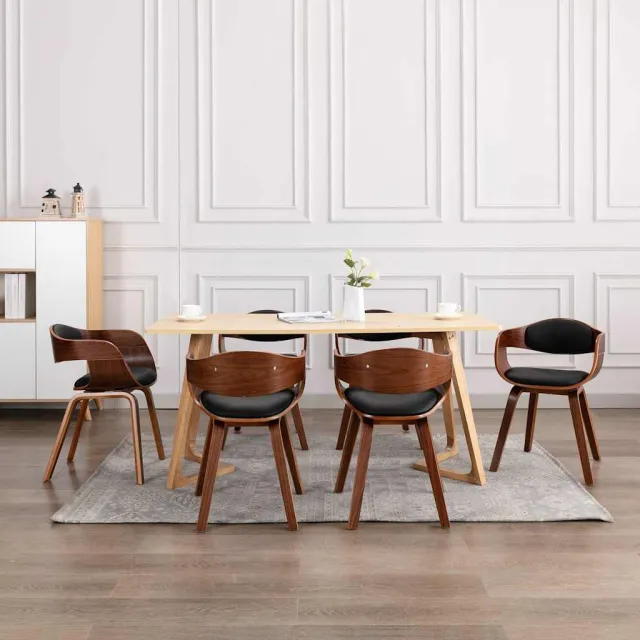 vidaXL Eetkamerstoelen 6 st gebogen hout en kunstleer Zwart