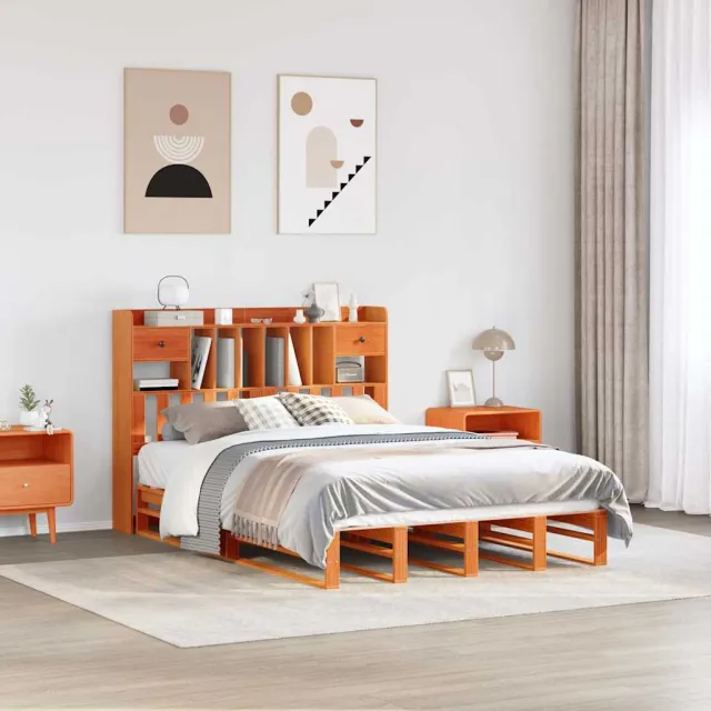 vidaXL Bed met boekenkast zonder matras grenenhout wasbruin 150x200 cm bruin