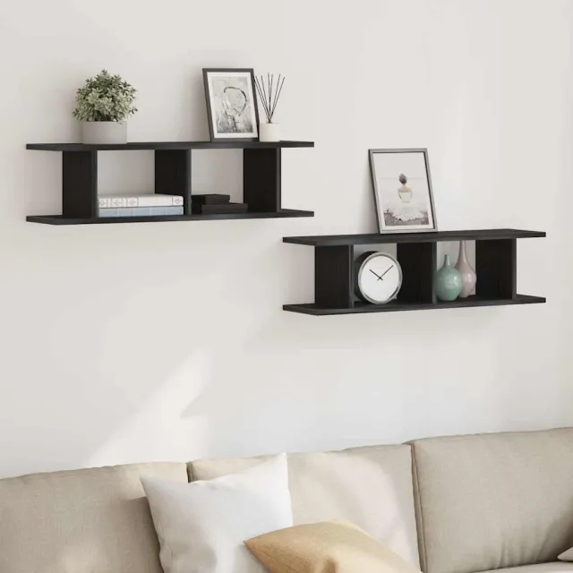 vidaXL Wandplanken 2 st 75x18x20 cm spaanplaat zwart eikenkleurig