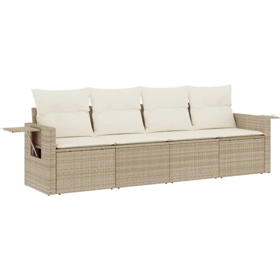 vidaXL 4-delige Loungeset met kussens poly rattan beige, foto 3