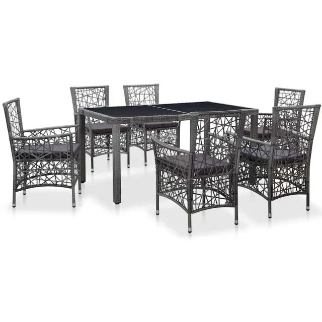 vidaXL 7-delige Tuinset poly rattan grijs
