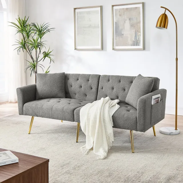 MODENUIT Slaapbank 177 x 78 x 74 cm - 3-Voudig Verstelbare Rugleuning - Voor Woonkamer - Teddy Grijs