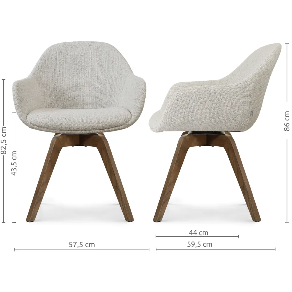 Nolon Noor-Mae draaibare eetkamerstoel beige gemêleerd - walnoot houten onderstel, foto 3