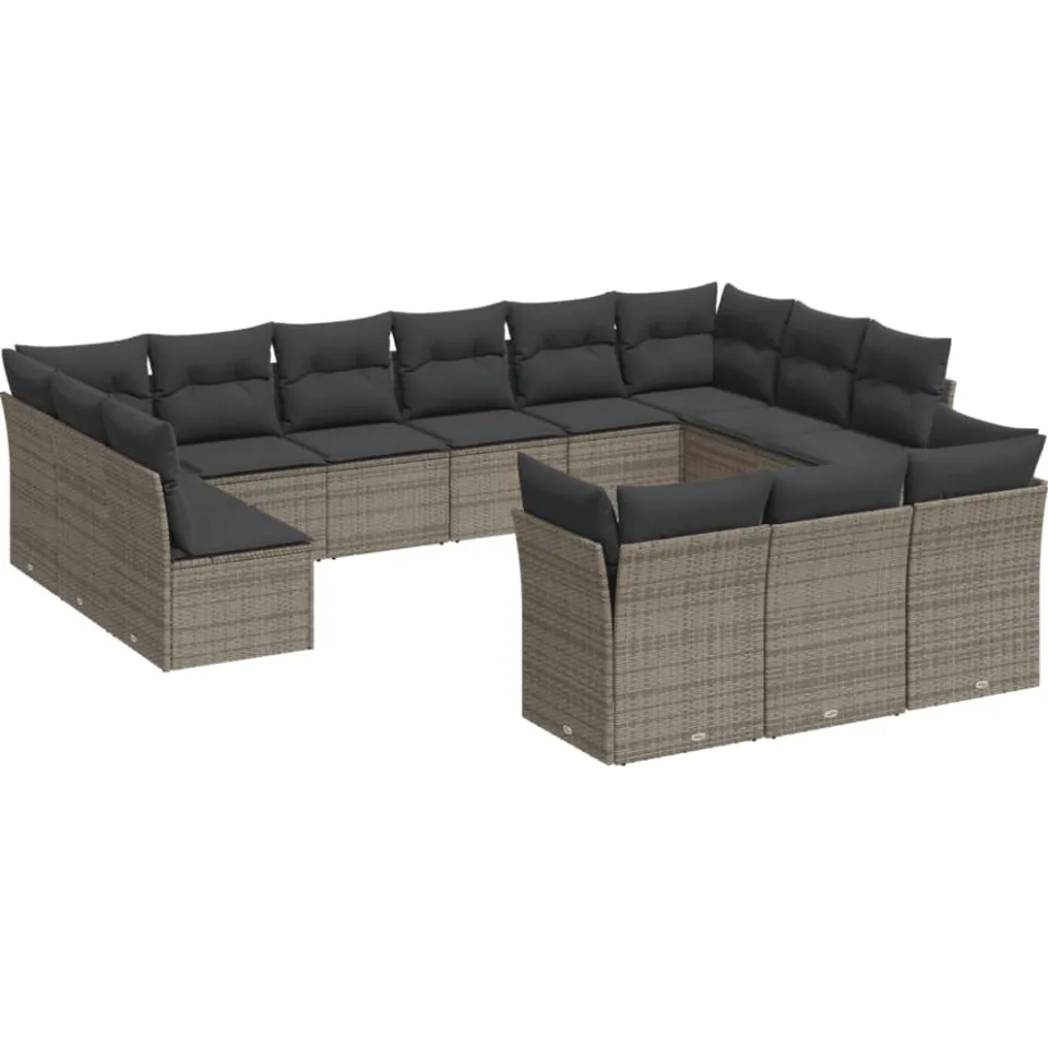 vidaXL 13-delige Loungeset met kussens poly rattan grijs, foto 3