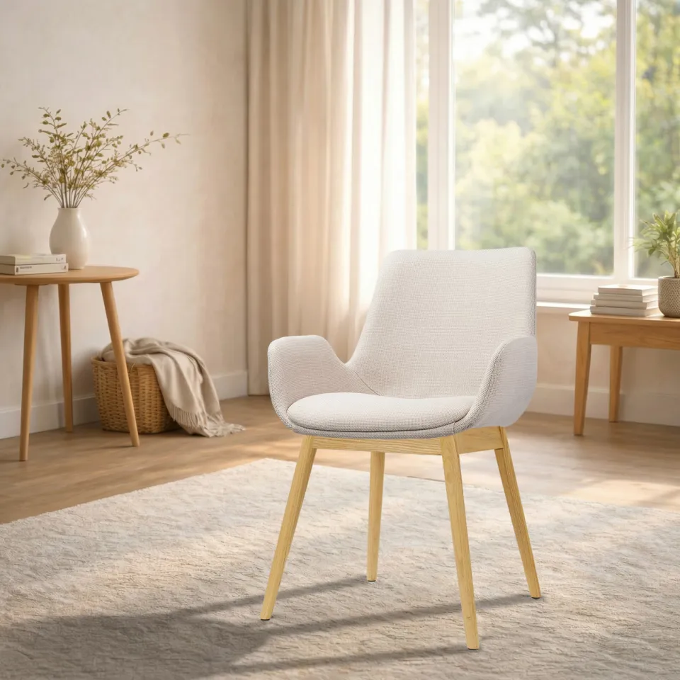 Nolon Nio-Eef eetkamerstoel beige - houten onderstel, foto 2