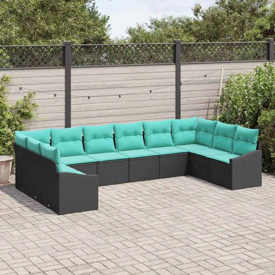 vidaXL Bankstel 10 st Zwart poly rattan, foto 3