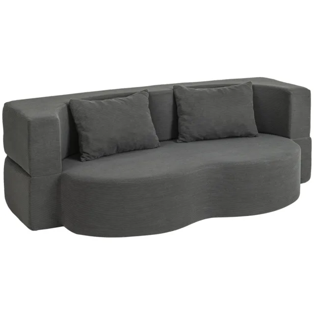 SoBuy FST101-DG 2-Zits Slaapbank met 2 Kussens - Ribfluwelen Bekleding en 25D-Schuim - Voor Woonkamer en Logeerkamer - 177 x 107 x 32 cm - Donkergrijs