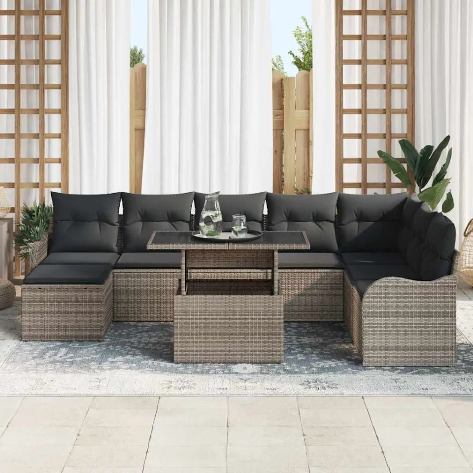 vidaXL Tuin Sofa Set 9 st Grijs [Synthetisch]: Poly Rattan, foto 3