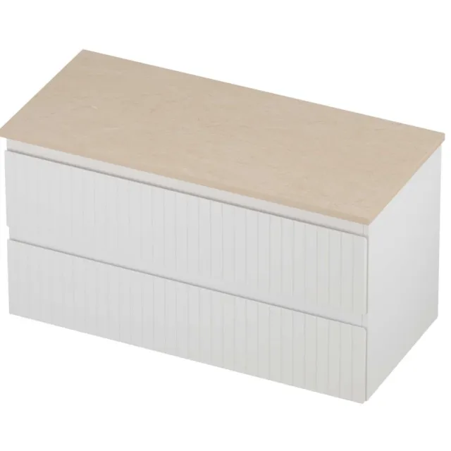 Proline Deck Badmeubelset Hardsteen Symmetrisch Gefreesd 100x46x55 cm Sand Stone Mat Wit