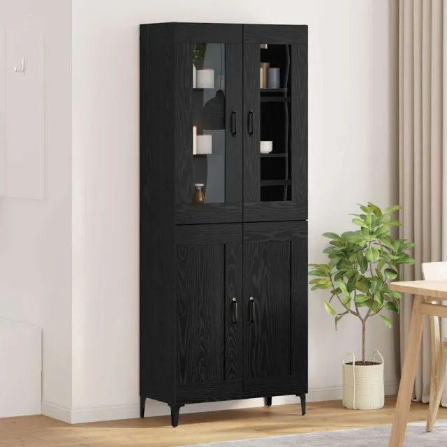 vidaXL Hoge kast Zwart Eiken 69,5 x 34 x 180 cm Bewerkt hout, foto 2