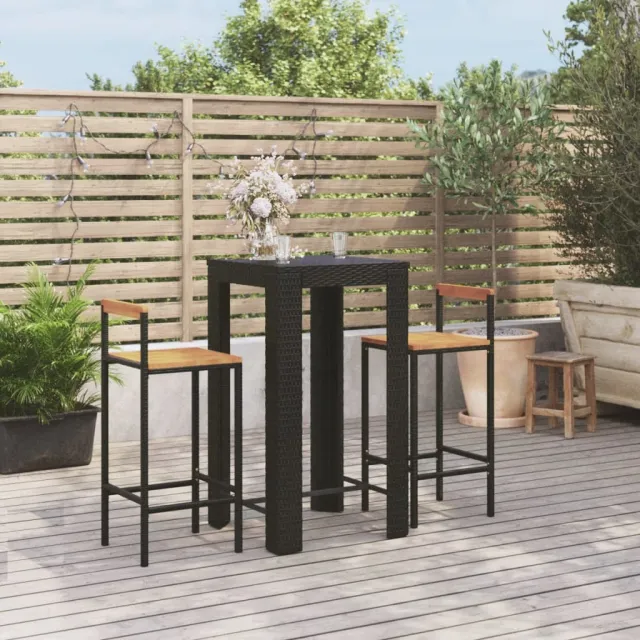 vidaXL 3-delige Tuinbarset poly rattan en massief acaciahout zwart, foto 2