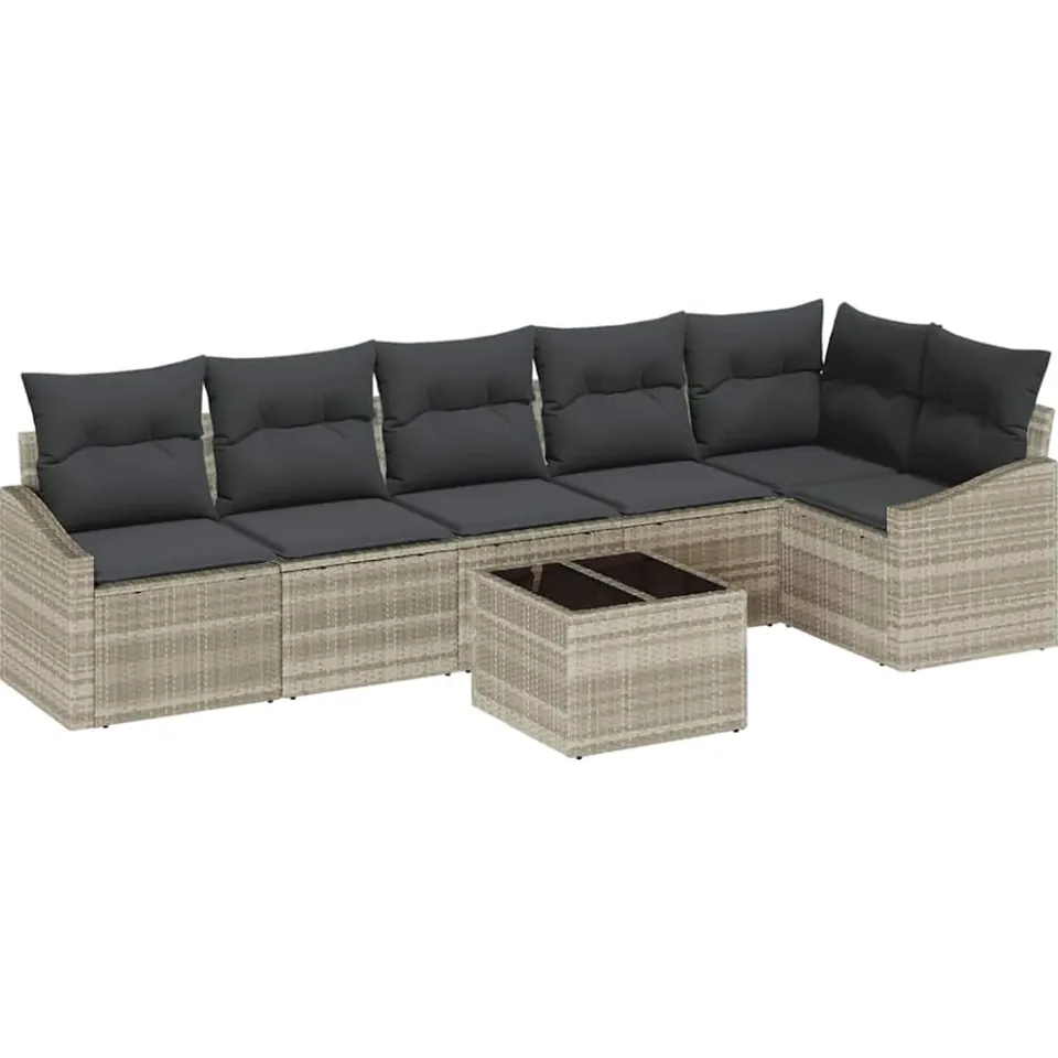 vidaXL Tuinbankenset 7 st Lichtgrijs poly rattan