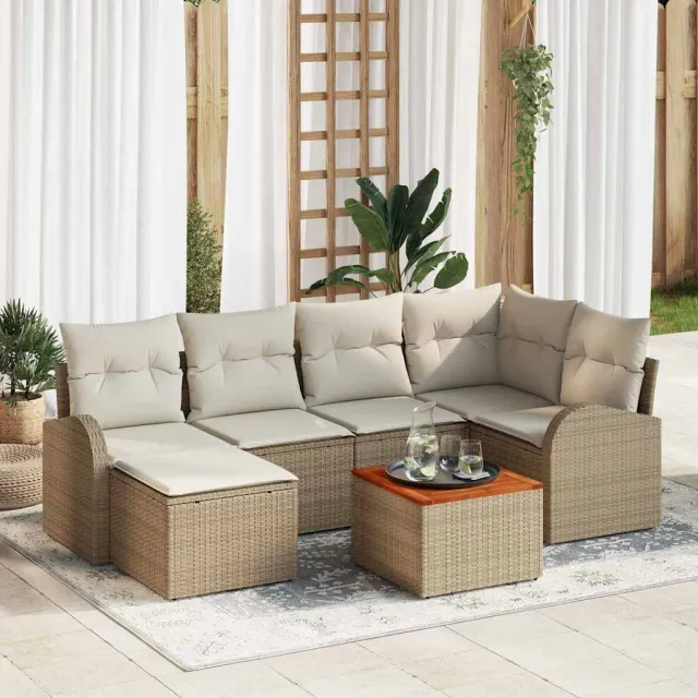 vidaXL Tuinbankenset 7 st Beige en Crème poly rattan
