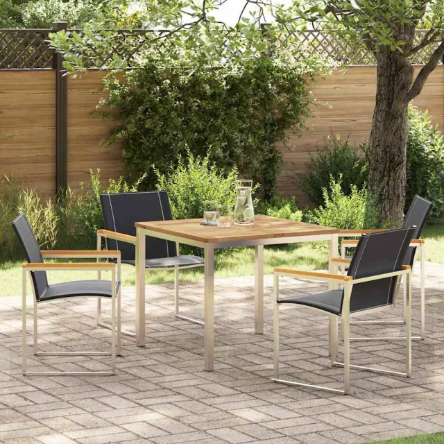 vidaXL Tuin eettafelset 5 st Massief acaciahout en roestvrij staal, foto 2