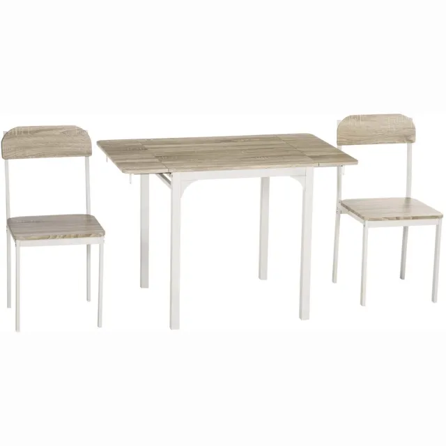 FANGDE Eettafel en stoelen set 3-delig met 1 tafel 120x60x75 cm en 2 stoelen 47x40x84 cm naturel+wit Opvouwbaar tafelblad Ruimtebesparend ontwerp Stevig duurzaam stalen frame Geschikt voor keuken, eetkamer en kleine woonkamer