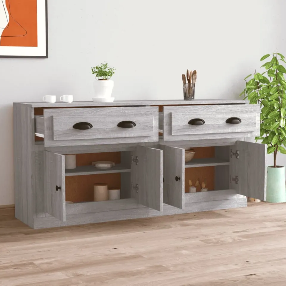vidaXL Dressoirs 2 st bewerkt hout grijs sonoma eikenkleurig, foto 3