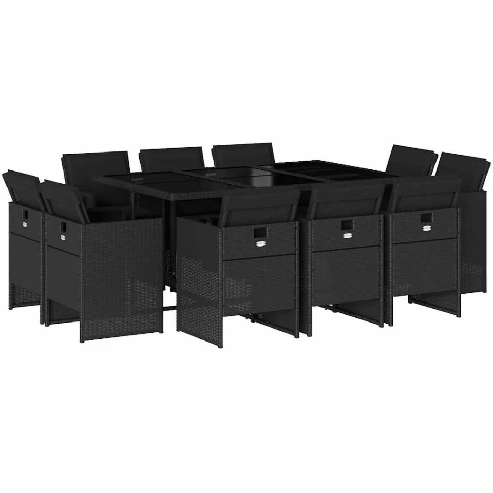 vidaXL 11-delige Tuinset met kussens poly rattan zwart