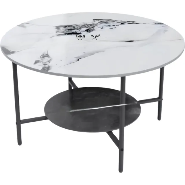Bolt Edge Grandu Salontafel - Voor Woonkamer, wachtruimte of Kantoor - Rond - Tijdloos design - Gesinterd Steenblad - Marmer look Wit