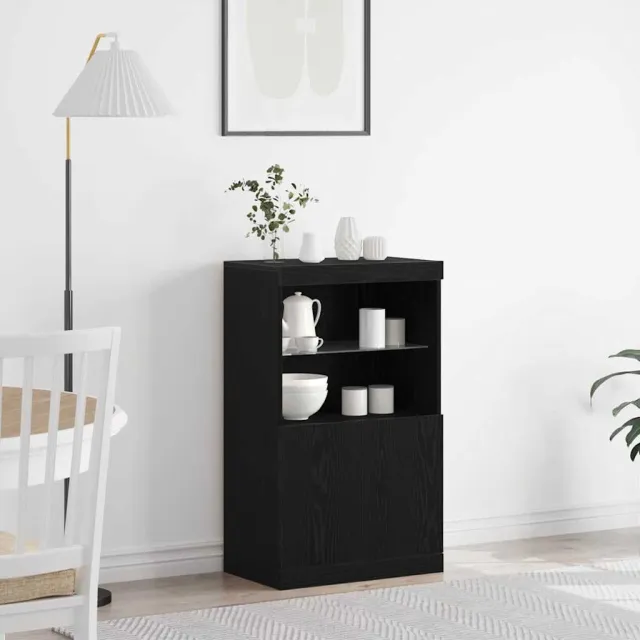 vidaXL LED Sideboard Zwart 60 x 37 x 100 cm Bewerkt hout