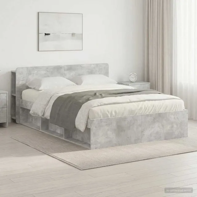 vidaXL Bedframe met opslag Betongrijs 140 x 200 cm Bewerkt hout