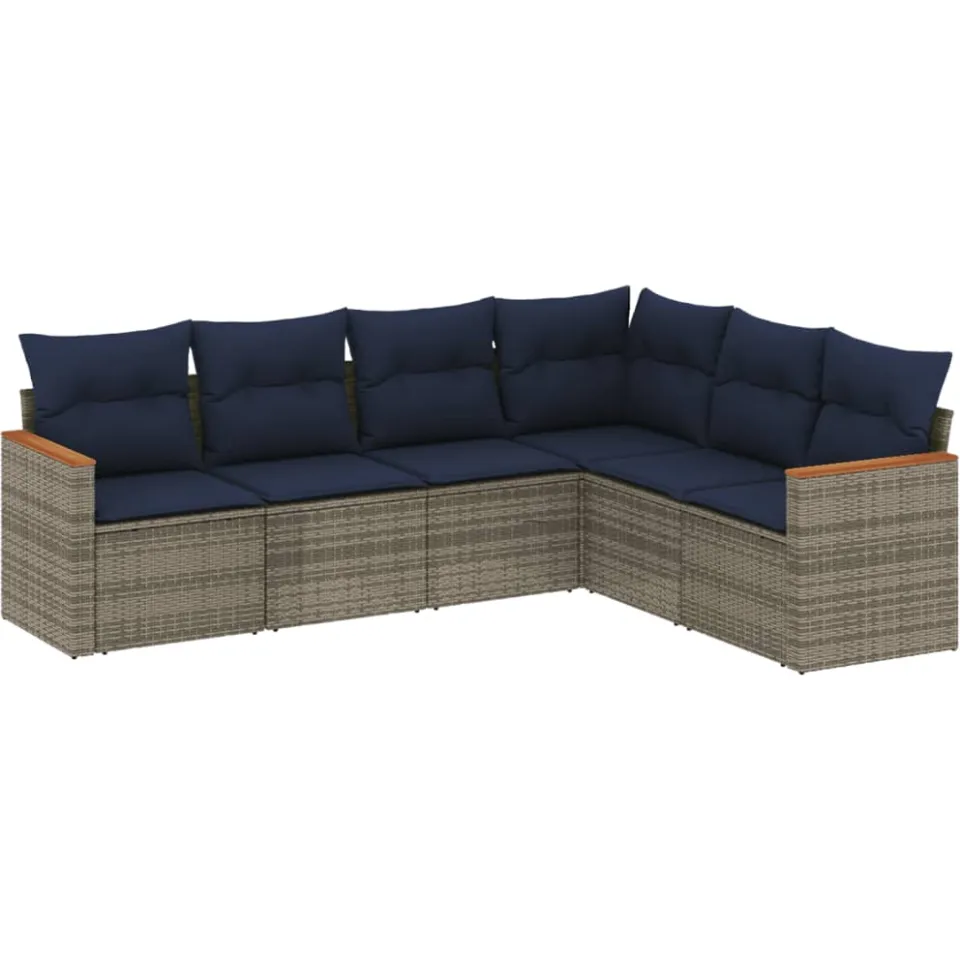 vidaXL 6-delige tuinbankset met kussens, grijs polyrotan, foto 3