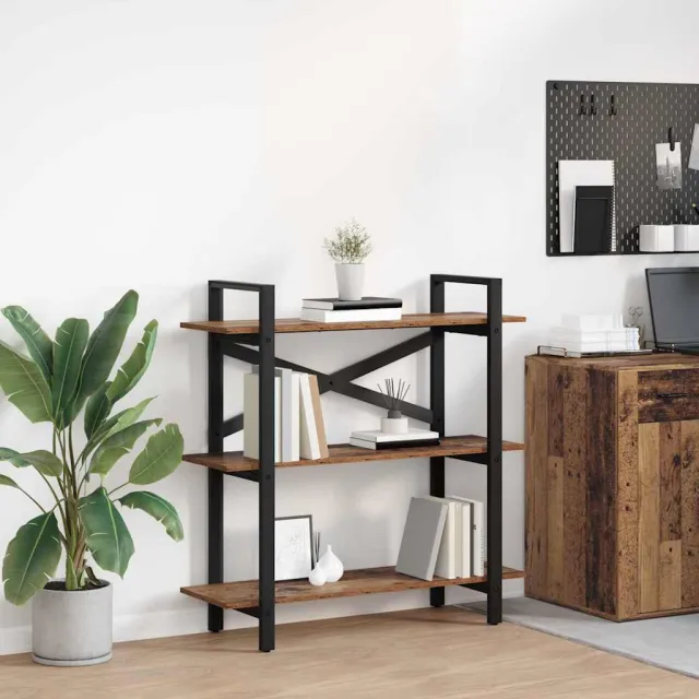 vidaXL Boekenkast 3-laags 100 x 33,5 x 102 cm Bewerkt hout Oud Hout Bruin