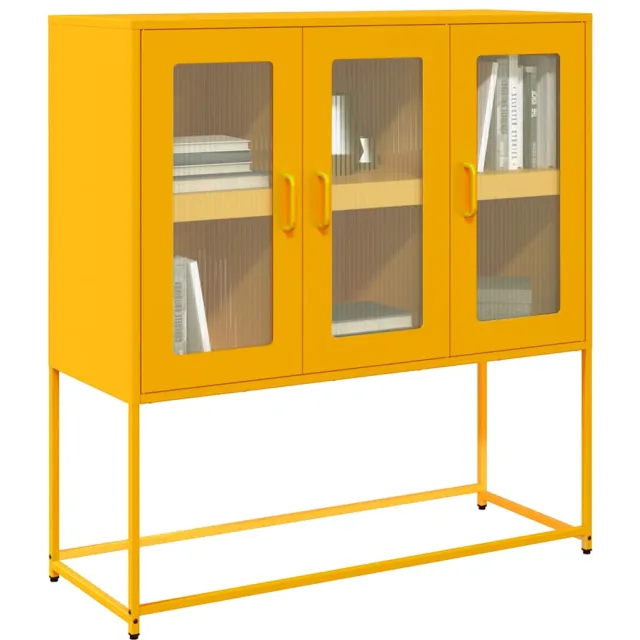 vidaXL Dressoir 100,5x39x107 cm koudgewalst staal mosterdgeel