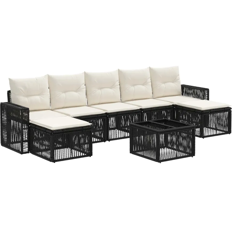vidaXL Tuinbankenset 8 st Zwart en Cream Wit poly rattan, foto 3