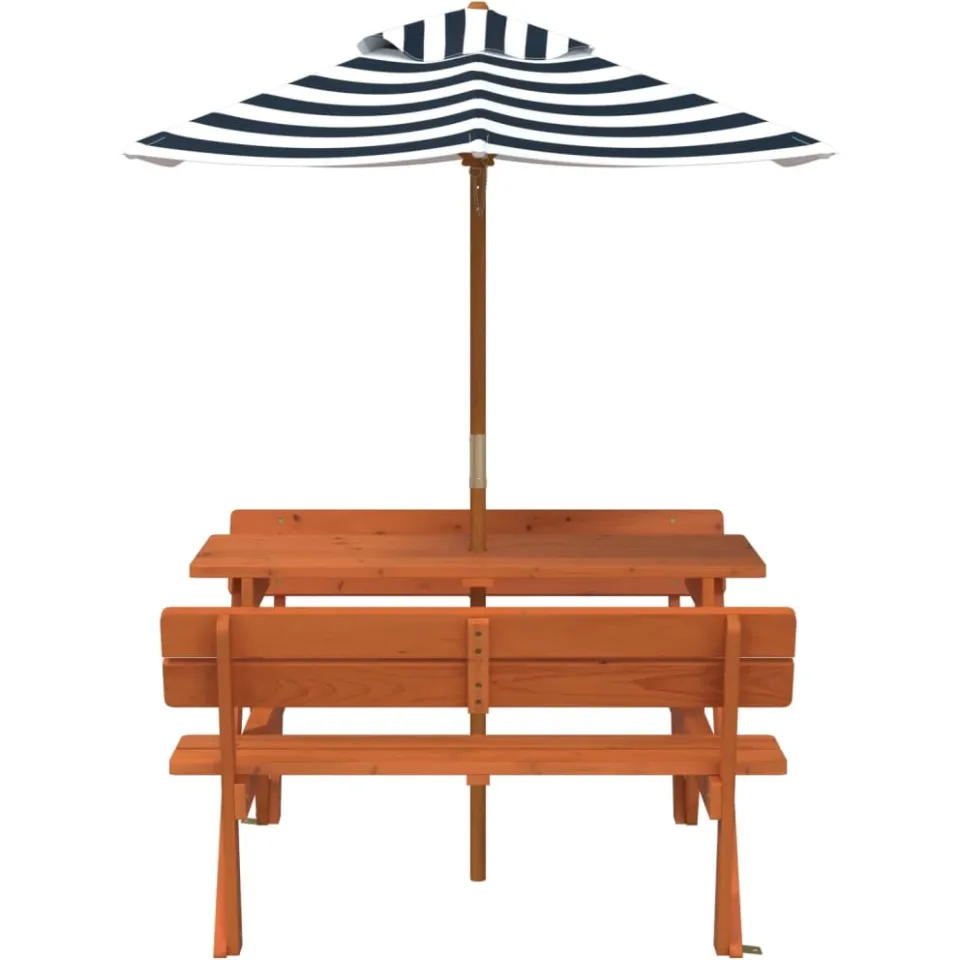 vidaXL Picknicktafel voor 4 kinderen met parasol massief vurenhout Bruin
