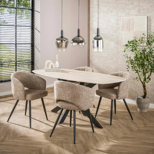 Nest of Nora Eettafel Nino - Deens ovaal 180cm - Keramiek travertin eetkamertafel Lichtbruin
