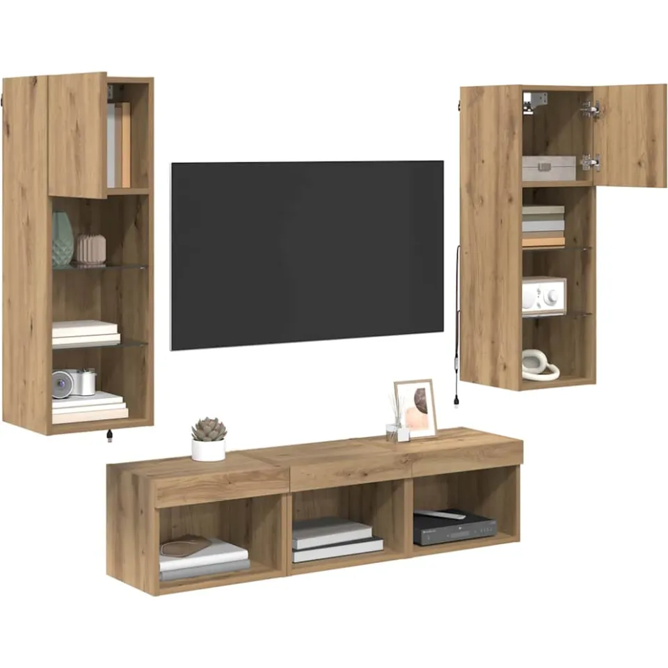 vidaXL TV Wandmeubels 5 st Zwart Eiken Bewerkt hout, foto 3