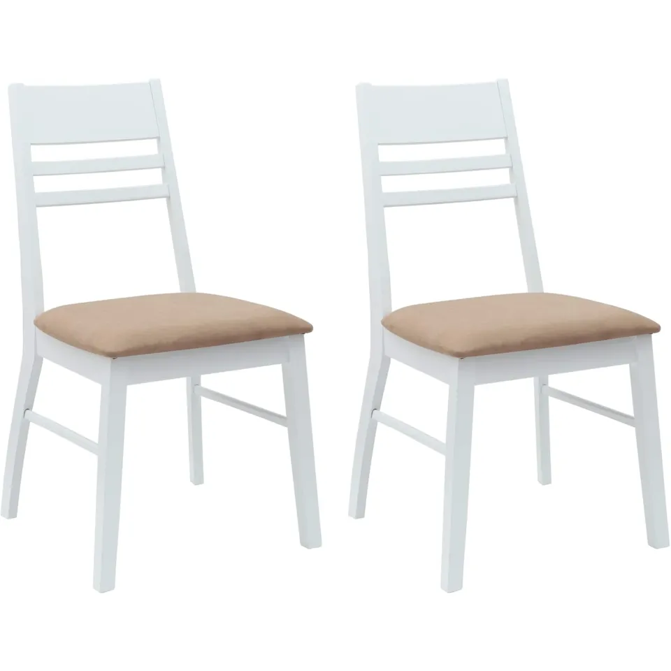 vidaXL Eettafelstoelen 2 st Massief Rubberhout Wit 43 x 54 x 89 cm