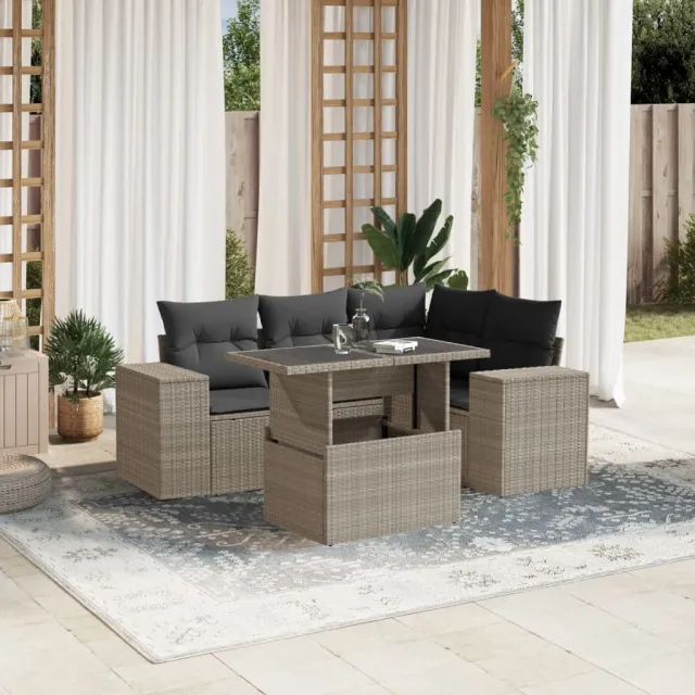 vidaXL 5-delige Loungeset met kussens poly rattan lichtgrijs grijs, foto 2