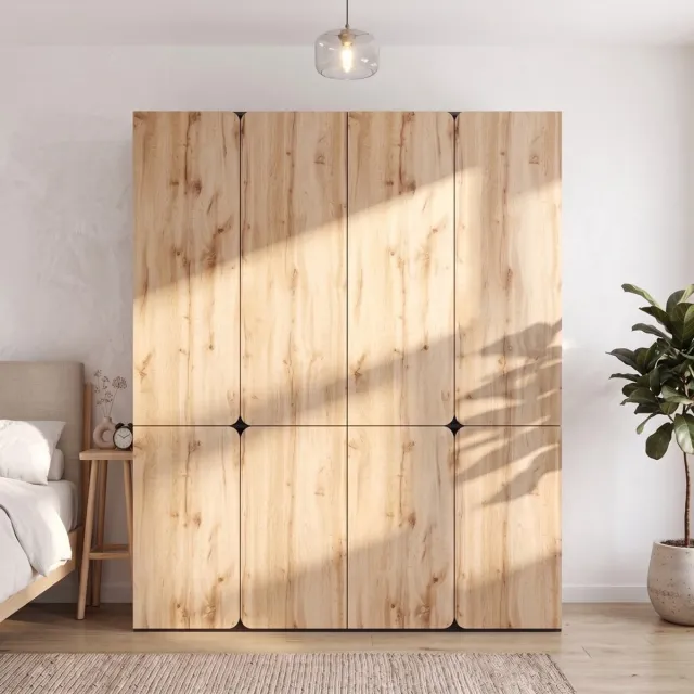 Pugsdrly Kledingkast, kast met draaideuren, 180 x 50 x 200 cm, met 8 deuren, 2 kledingstangen en 6 lades, moderne kledingkast, geschikt voor de slaapkamer, hal, kinderkamer of kantoor, eikenhout Artisan