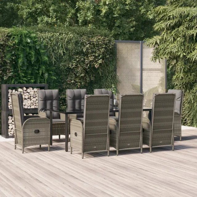 vidaXL 9-delige Tuinset met kussens poly rattan zwart en grijs, foto 2