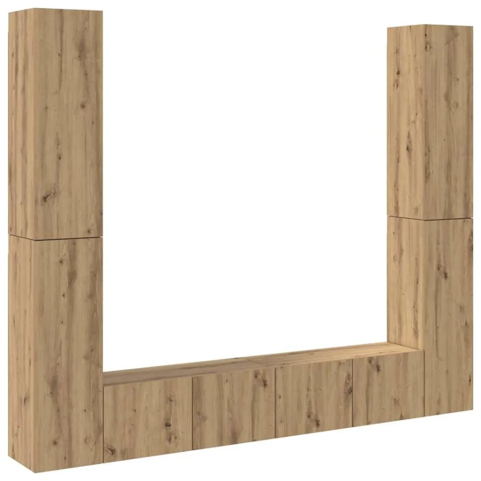 vidaXL Tv-wandkasten 6 st bewerkt hout artisanaal eikenkleurig Bruin