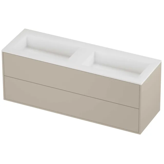 Proline Aristo Badmeubelset Polystone Elegant Dubbel 140x46x54 cm Mat White Soft Linen Beige