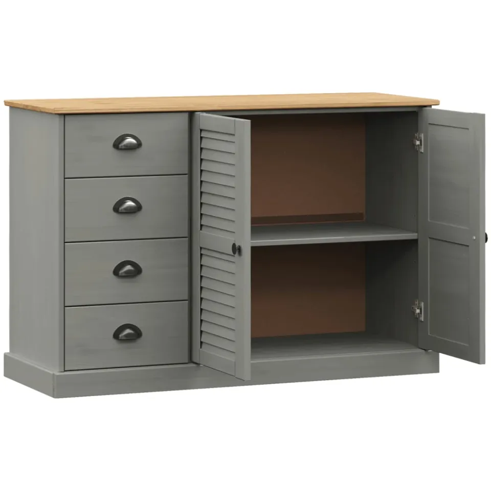 vidaXL Dressoir met lades VIGO 113x40x75 cm massief grenenhout grijs