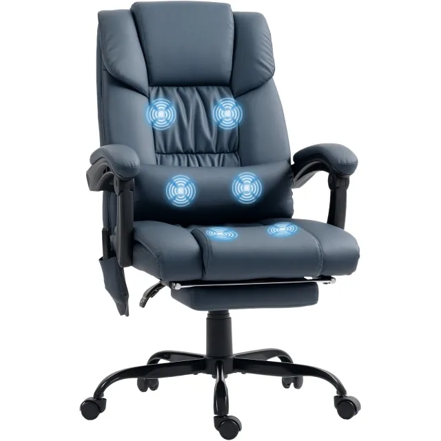 Lunpog Kantoorstoel met massagefunctie - voetsteun - in hoogte verstelbaar - verstelbare rugleuning - bediening met snoer - 66x75x122 cm - blauw